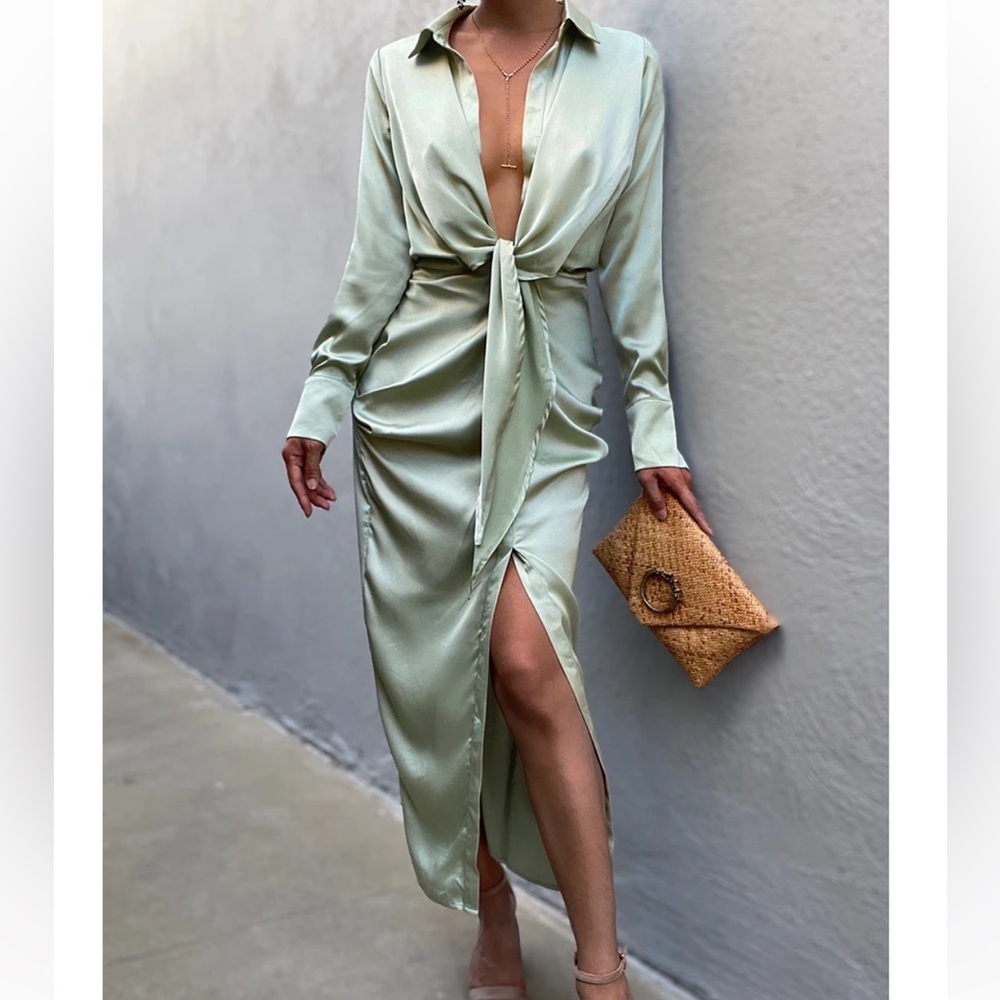 Green Mint Silk Dress (Partially used)